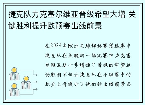 捷克队力克塞尔维亚晋级希望大增 关键胜利提升欧预赛出线前景
