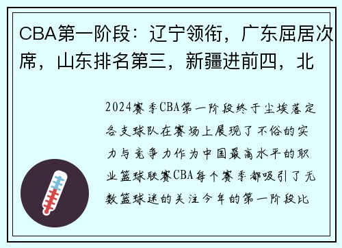 CBA第一阶段：辽宁领衔，广东屈居次席，山东排名第三，新疆进前四，北控收官！