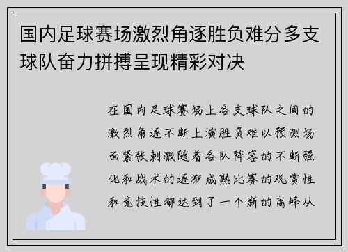 国内足球赛场激烈角逐胜负难分多支球队奋力拼搏呈现精彩对决