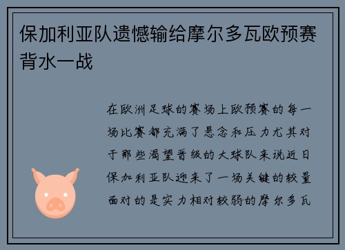 保加利亚队遗憾输给摩尔多瓦欧预赛背水一战