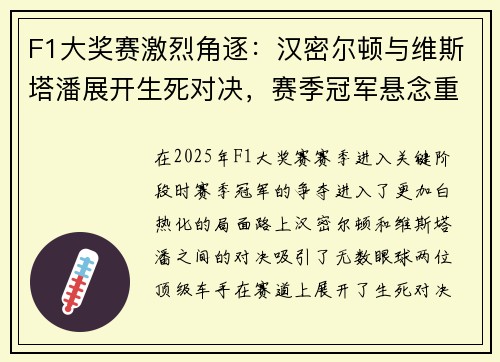 F1大奖赛激烈角逐：汉密尔顿与维斯塔潘展开生死对决，赛季冠军悬念重生